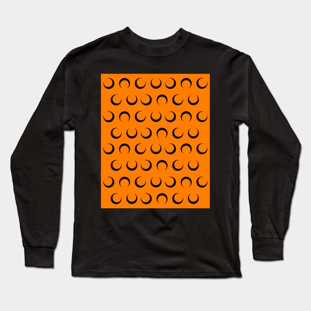 Happy Halloween Orange Moon Pattern Long Sleeve T-Shirt by StilleSkyggerArt